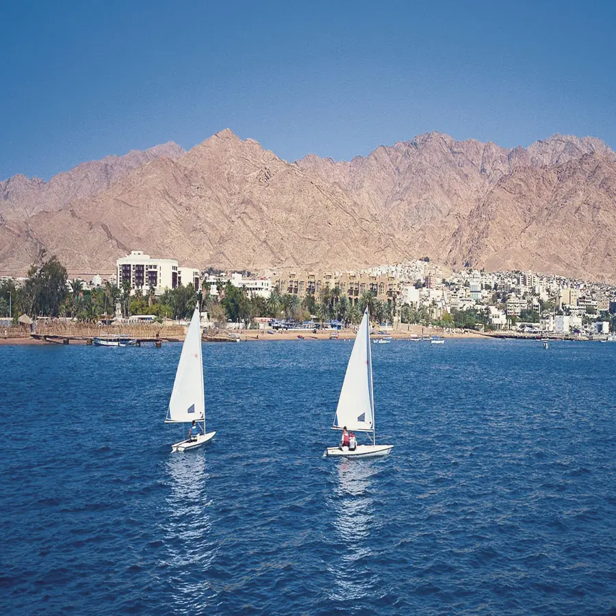 Sailing boats on the Red Sea at Aqaba, Jordan
